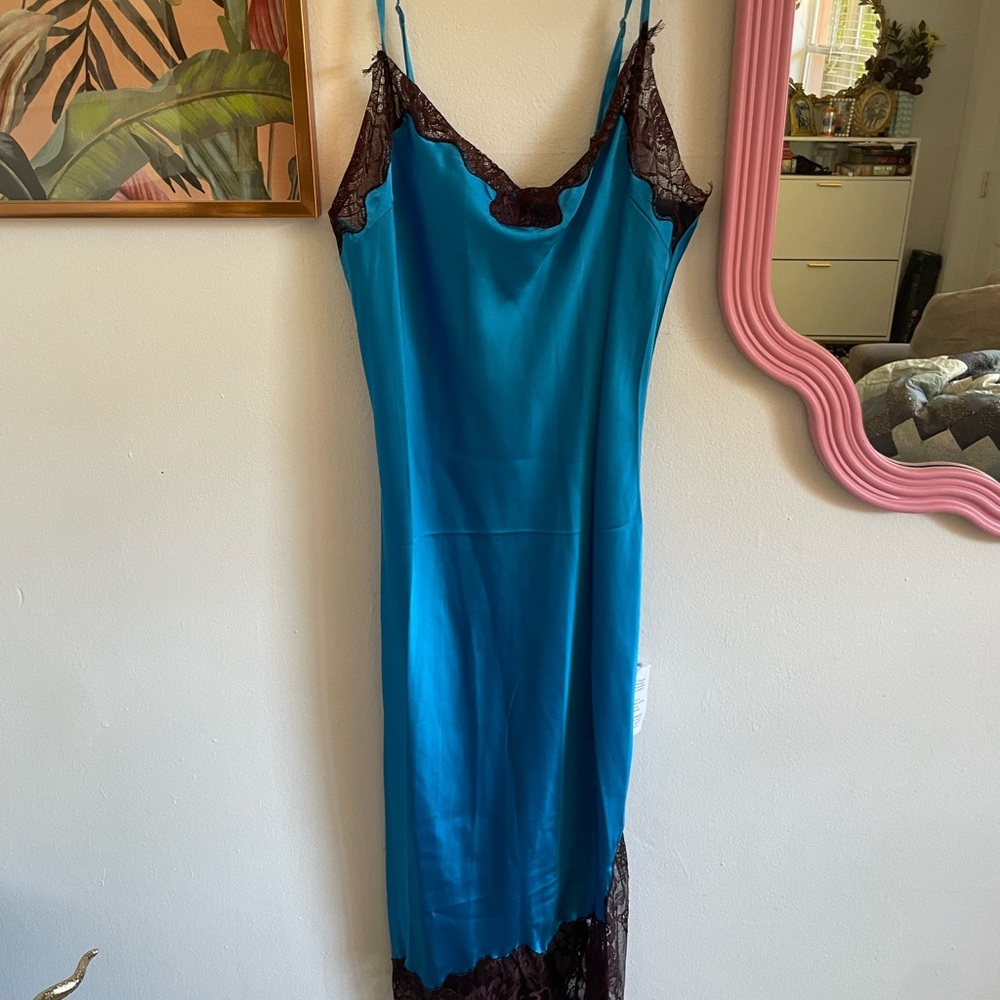 Topshop Teal and Black Lace Chemise